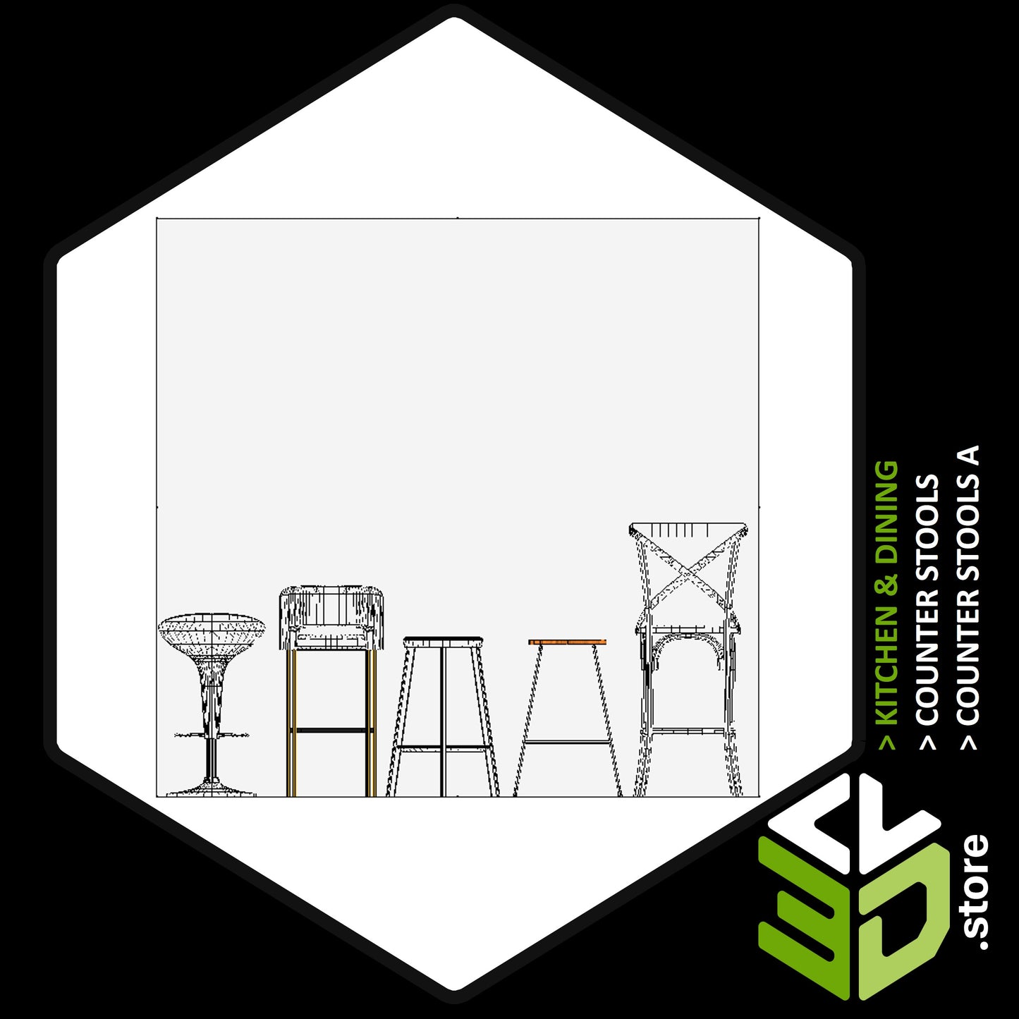 Counter Stools A - 3D Models for Cabinet Vision