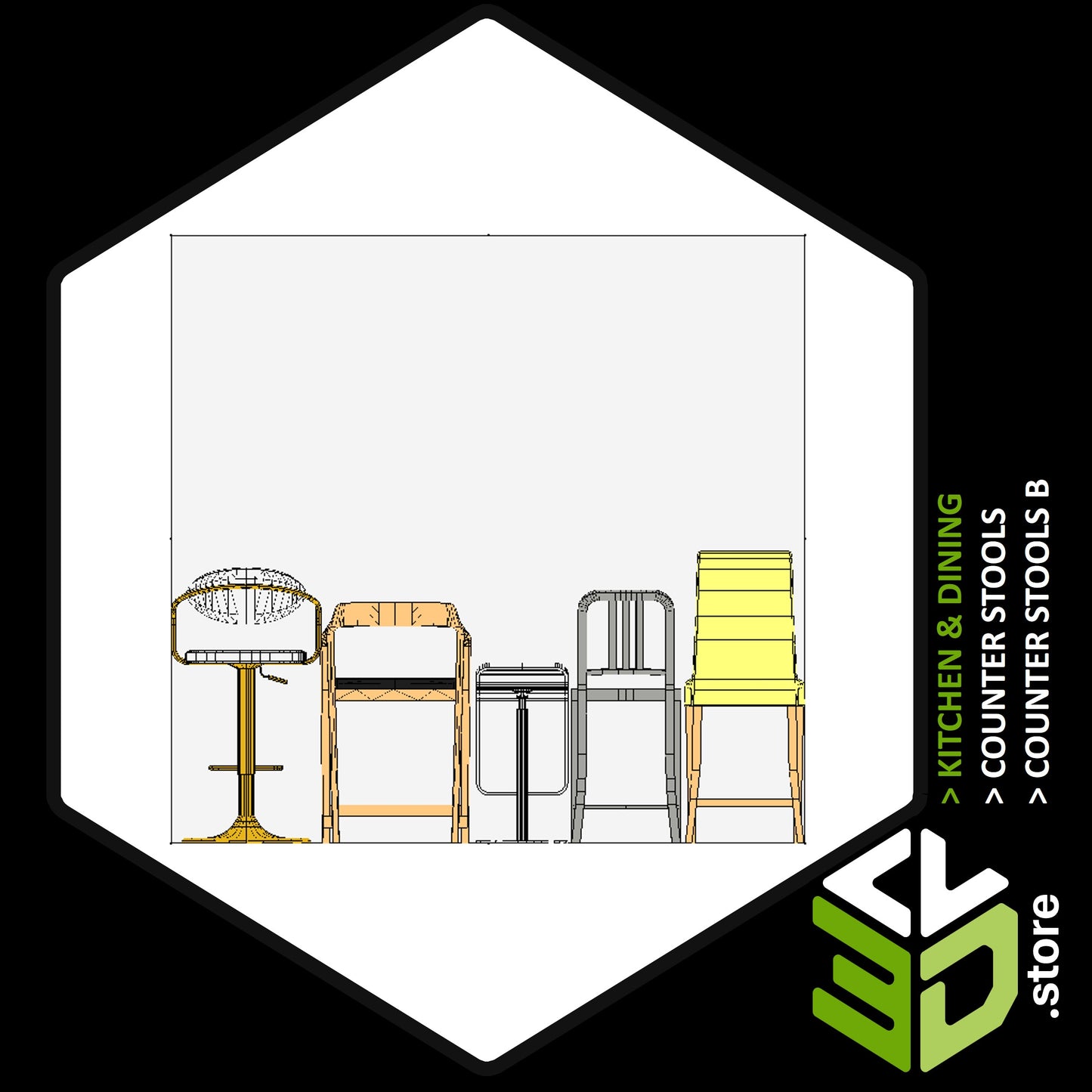 Counter Stools B - 3D Models for Cabinet Vision