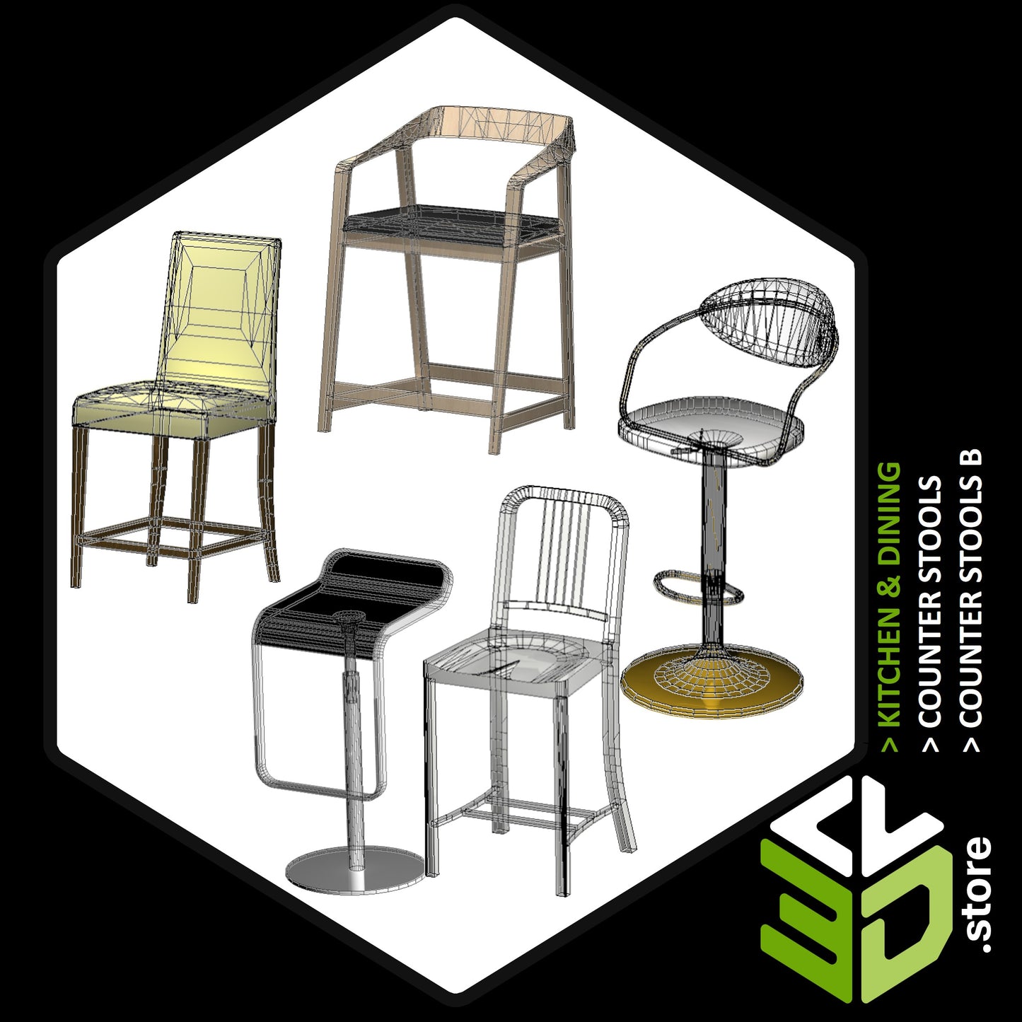 Counter Stools B - 3D Models for Cabinet Vision