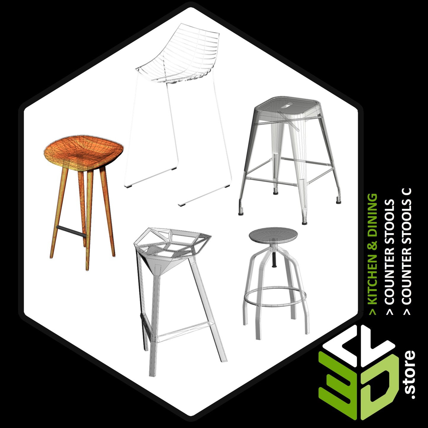 Counter Stools C - 3D Models for Cabinet Vision
