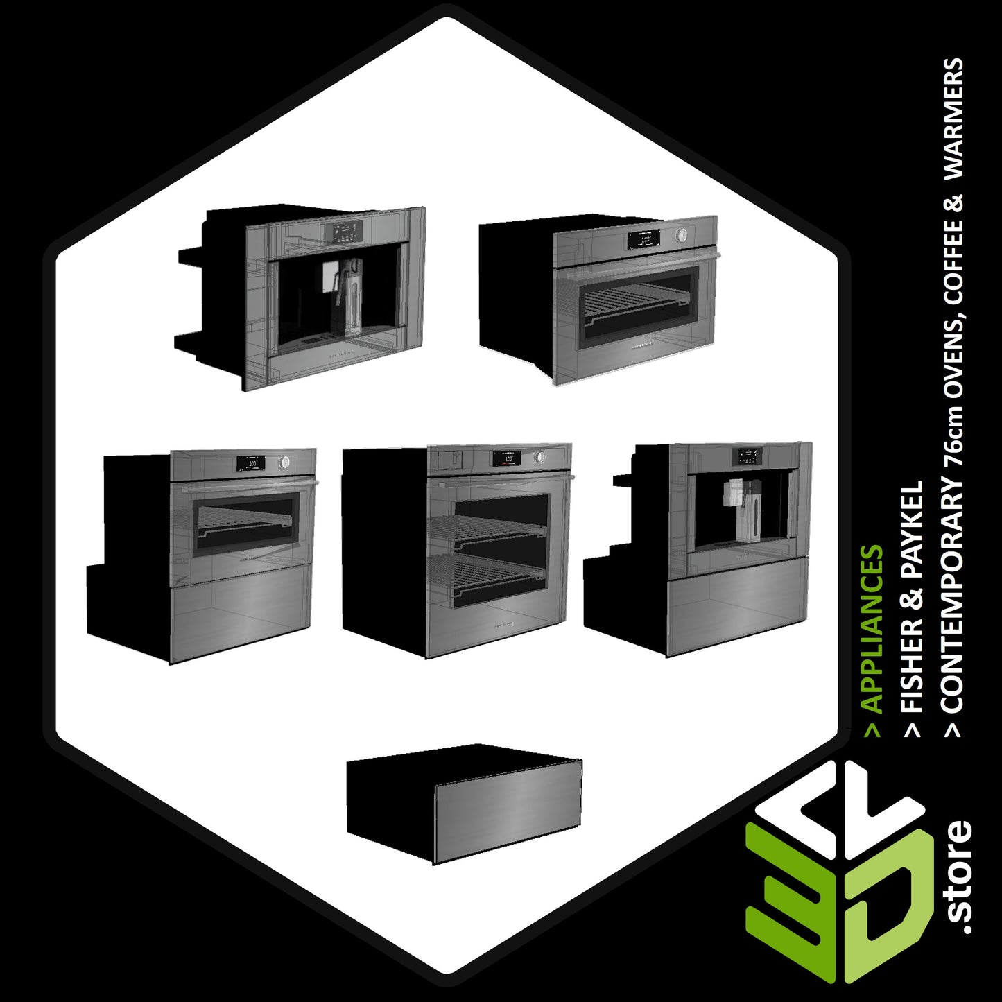 Fisher & Paykel - Contemporary 76cm Ovens, Coffee & Warmers 3D Models for Cabinet Vision