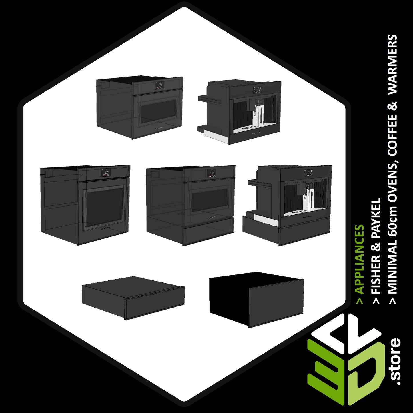 Fisher & Paykel - Minimal 60cm Ovens, Coffee & Warmers 3D Models for Cabinet Vision