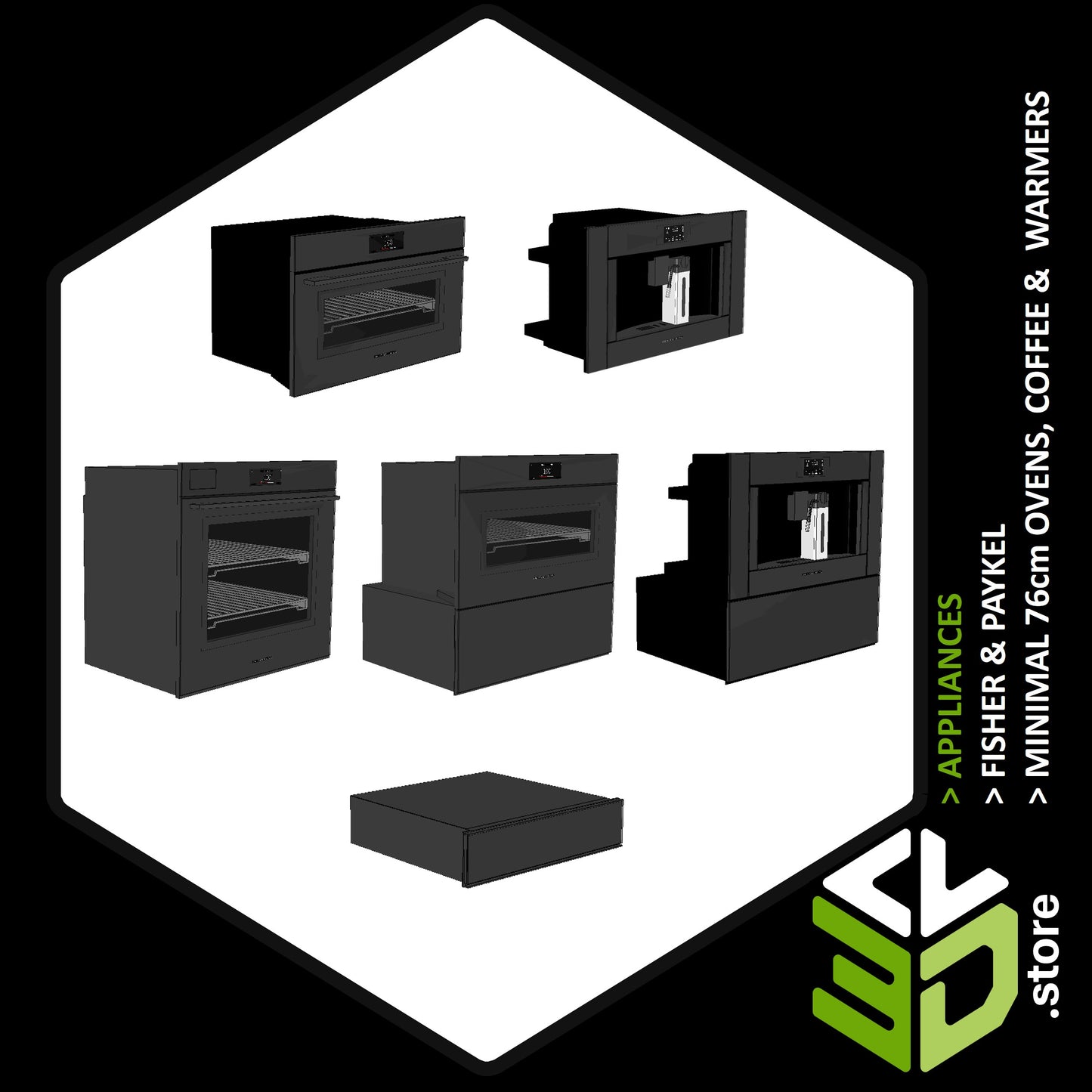 Fisher & Paykel - Minimal 76cm Ovens, Coffee & Warmers 3D Models for Cabinet Vision