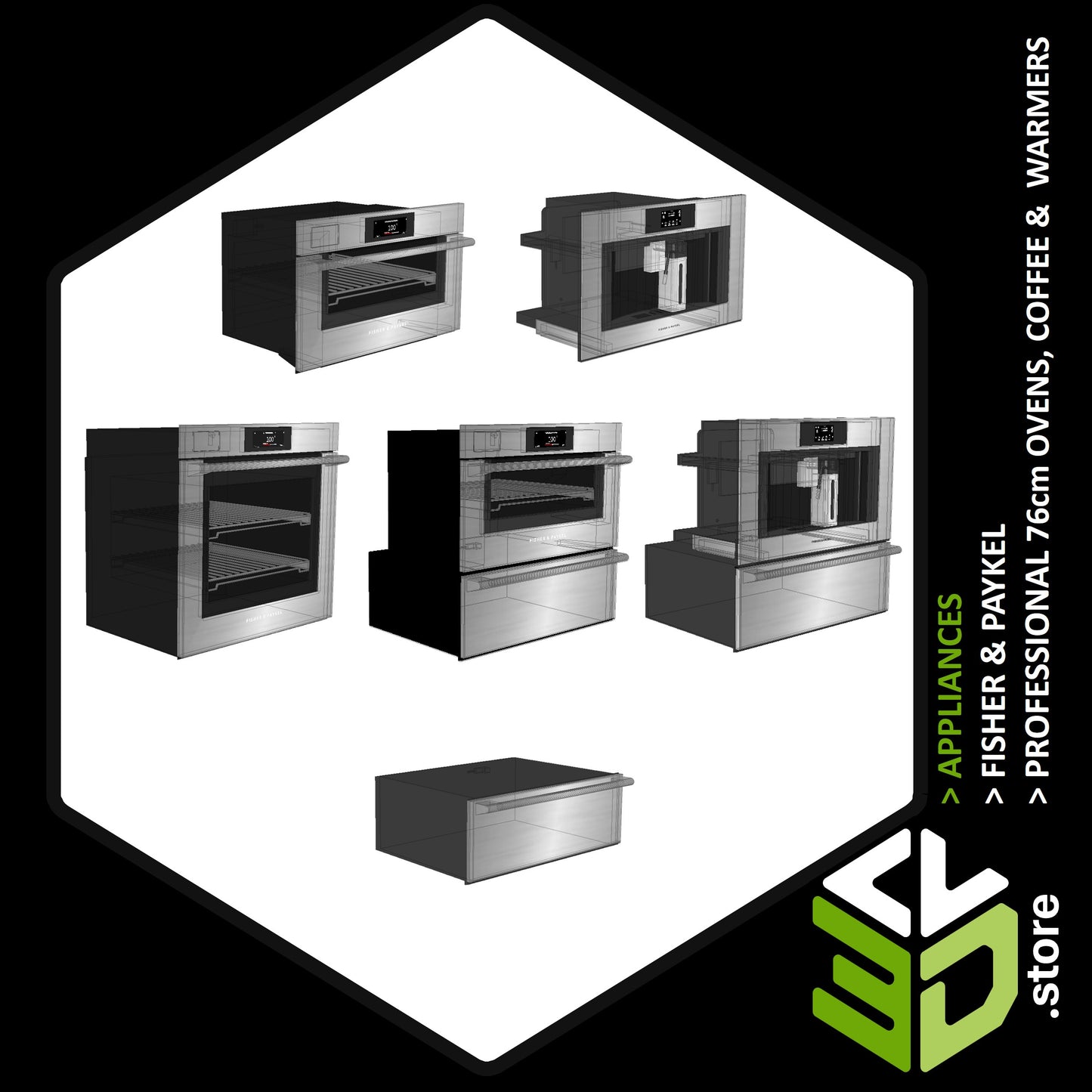 Fisher & Paykel - Professional 76cm Ovens, Coffee & Warmers 3D Models for Cabinet Vision