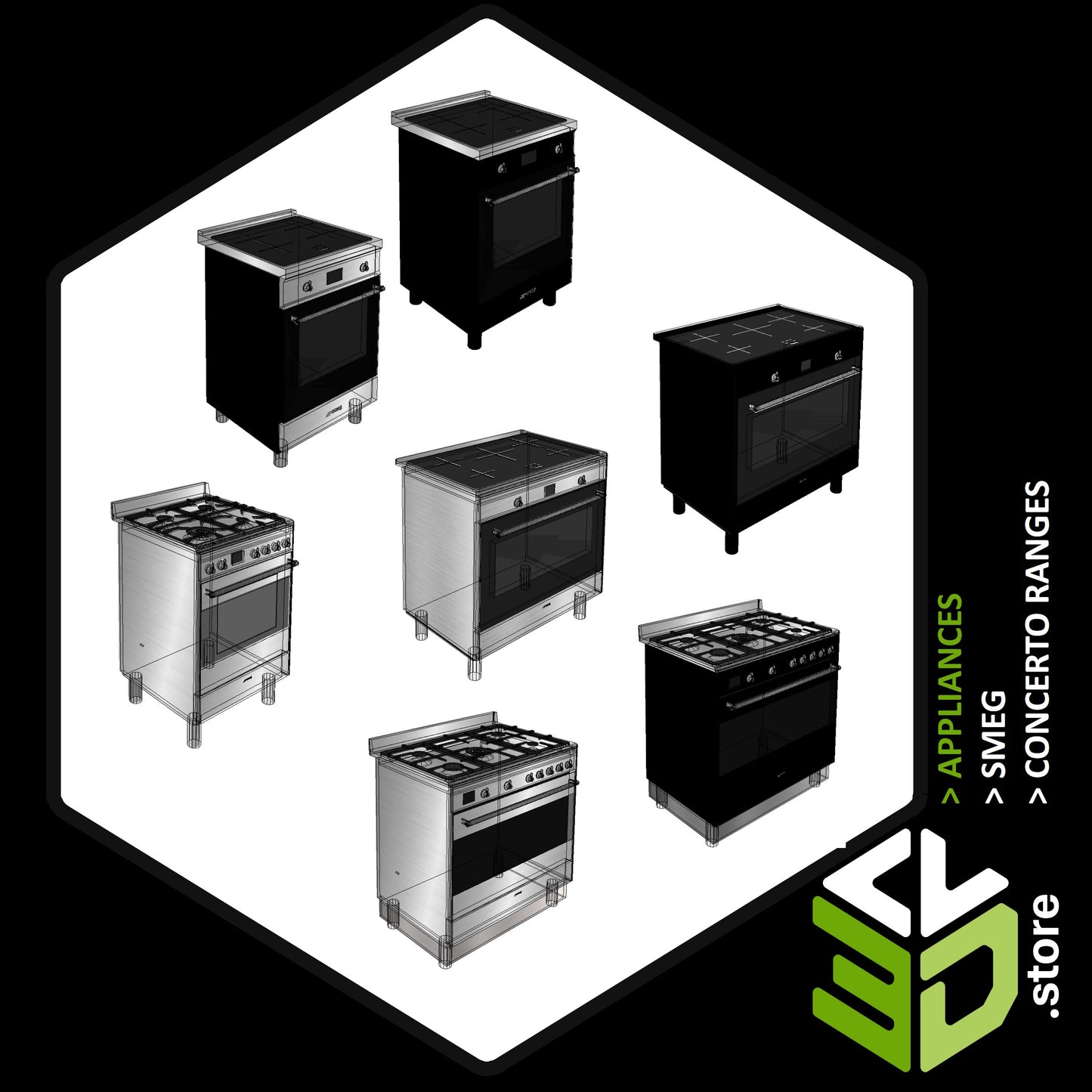 SMEG- CONCERTO Ranges 3D Models for Cabinet Vision